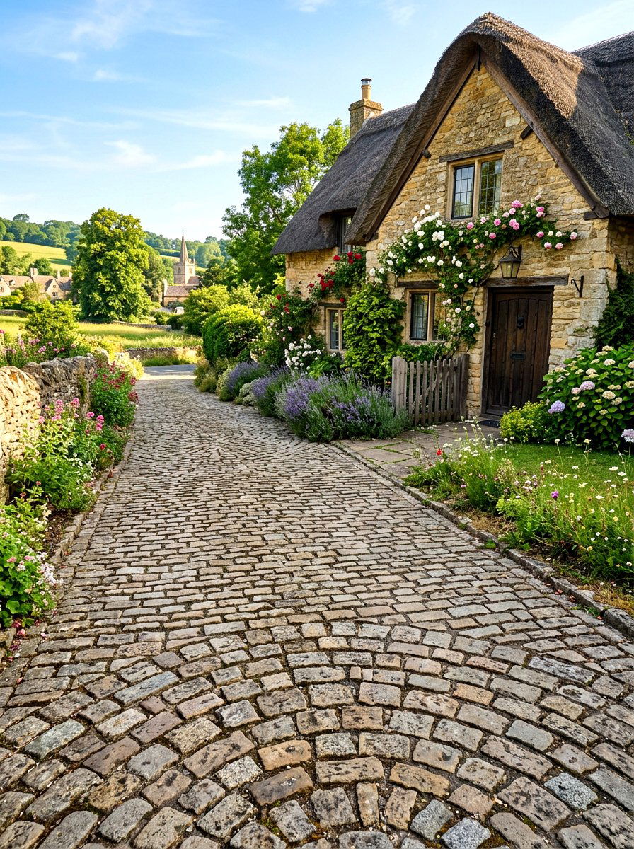 Antique cobblestone pavers - 30 paver driveway ideas