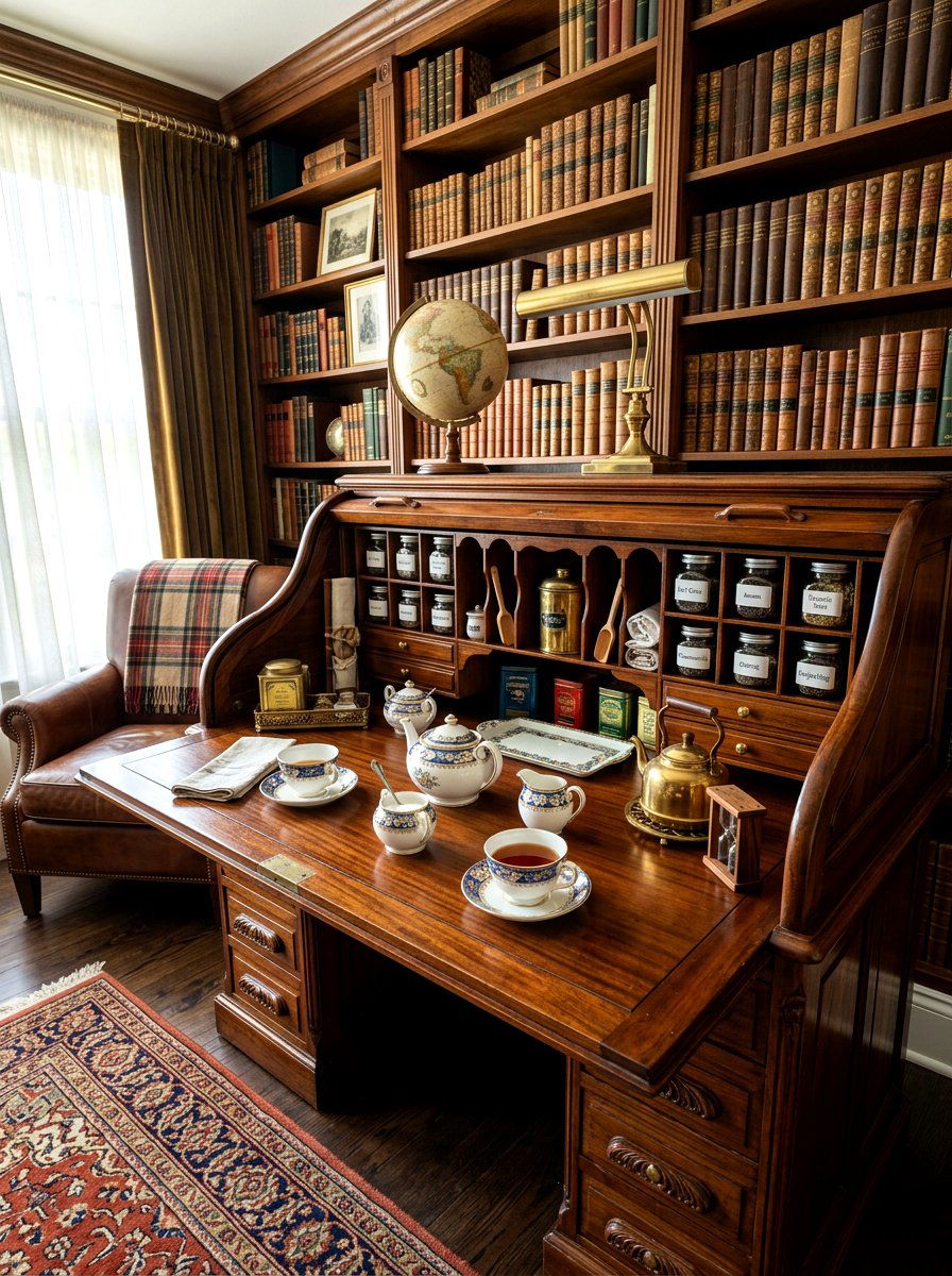 Antique desk tea station - 30 tea corner ideas
