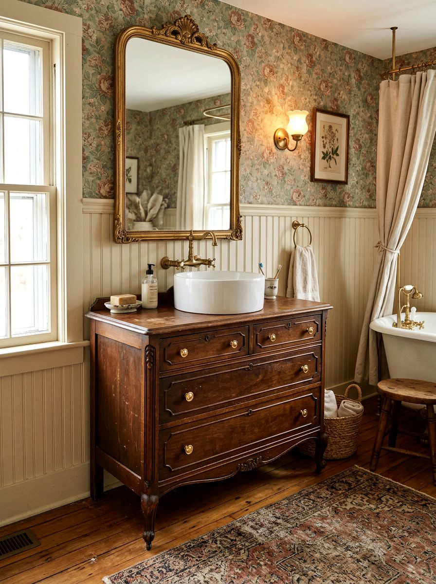 Antique dresser bathroom vanity - 30 farmhouse bathroom vanity ideas