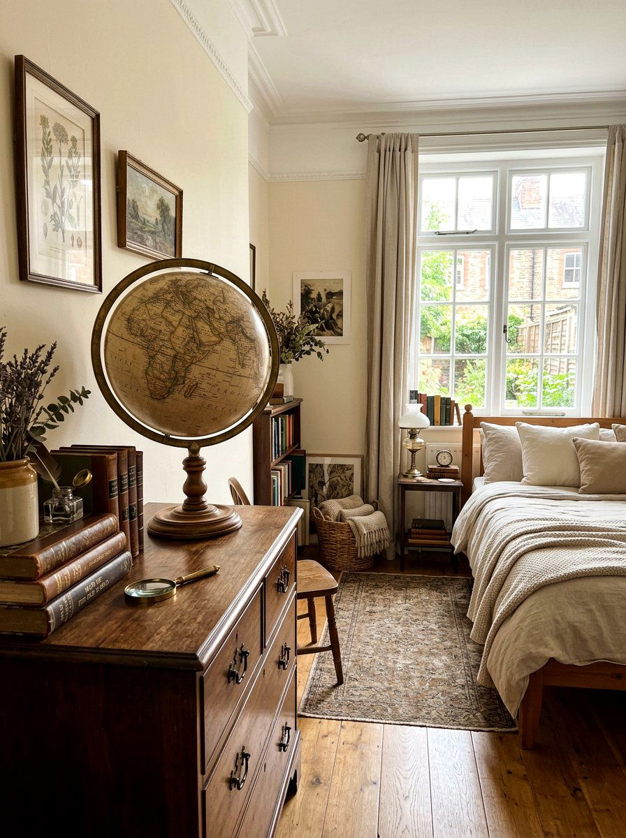Antique globe display - 30 light academia bedroom ideas