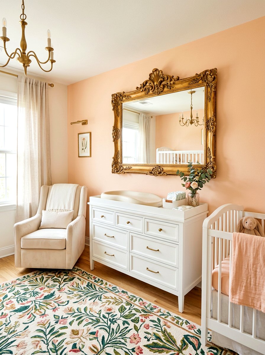Antique gold baby room mirror - 30 romantic baby room ideas