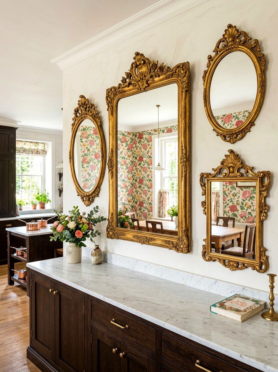 Antique gold mirrors - 30 coquette kitchen ideas