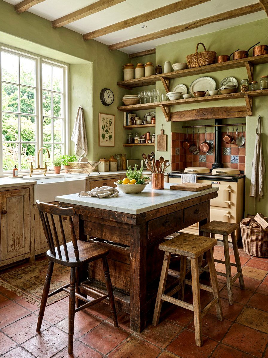 Antique island kitchen - 30 rustic European kitchen ideas