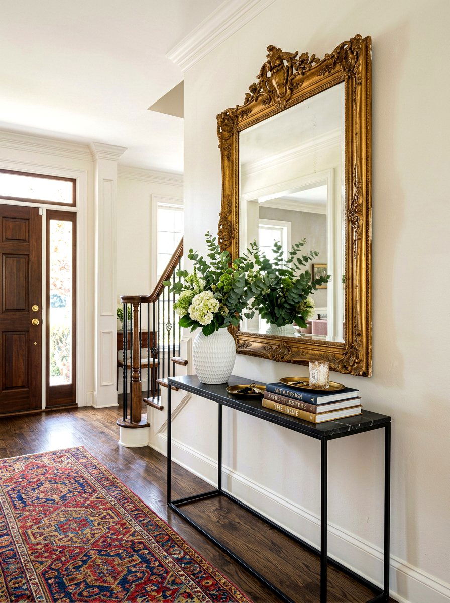 Antique mirror entryway focal point - 30 heirloom decor ideas