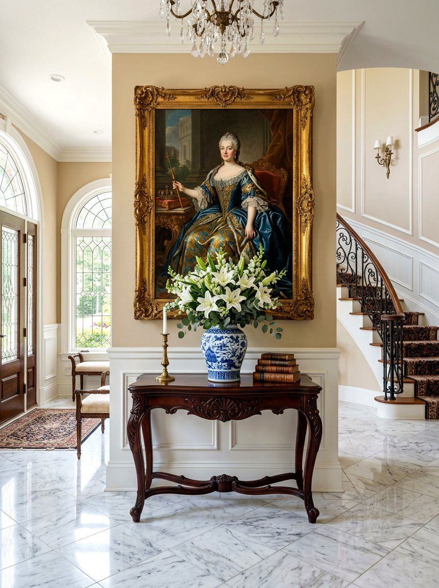 Antique oil painting display - 30 vintage portrait wall ideas