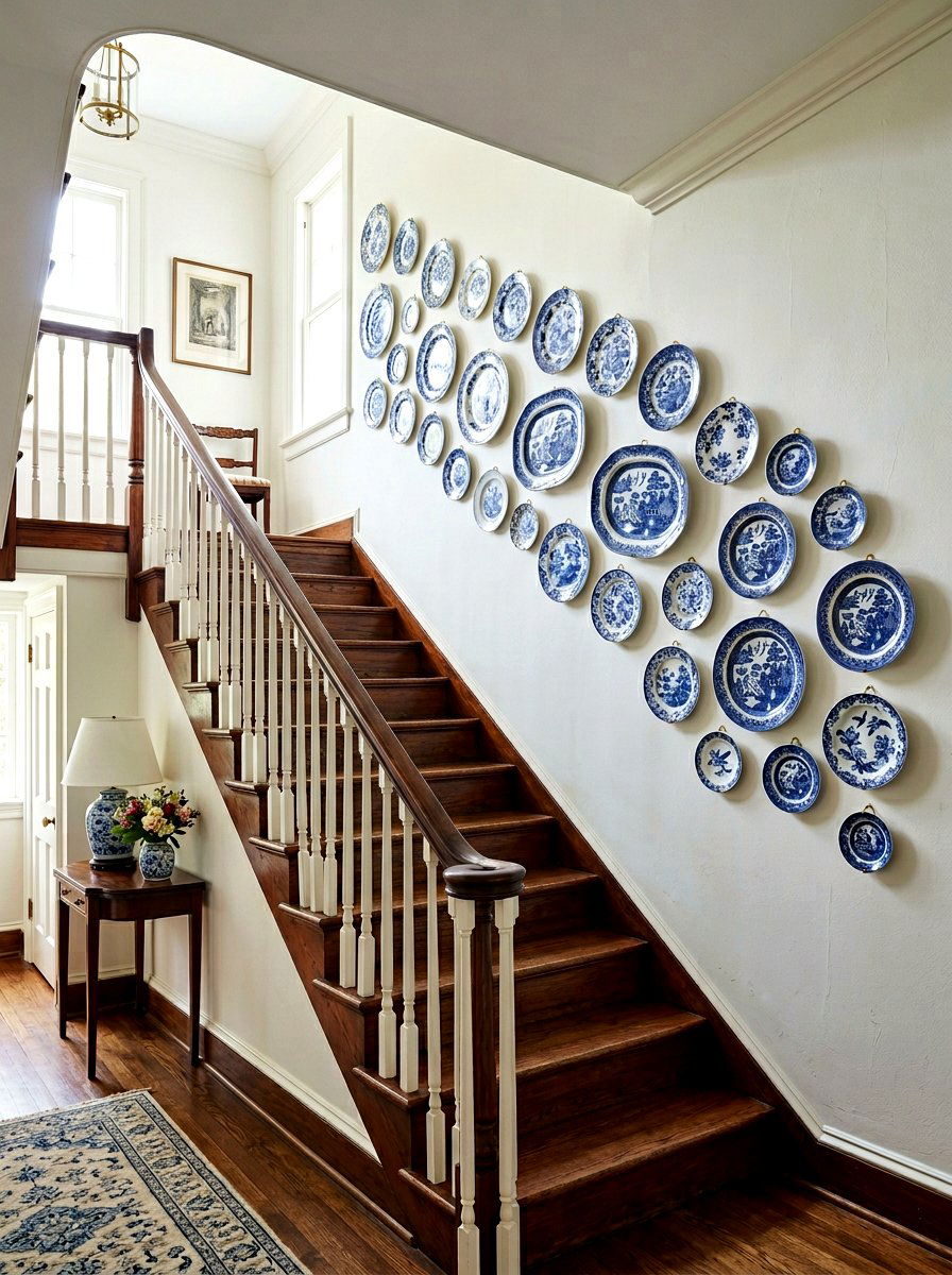 Antique plate collection - 30 staircase wall ideas