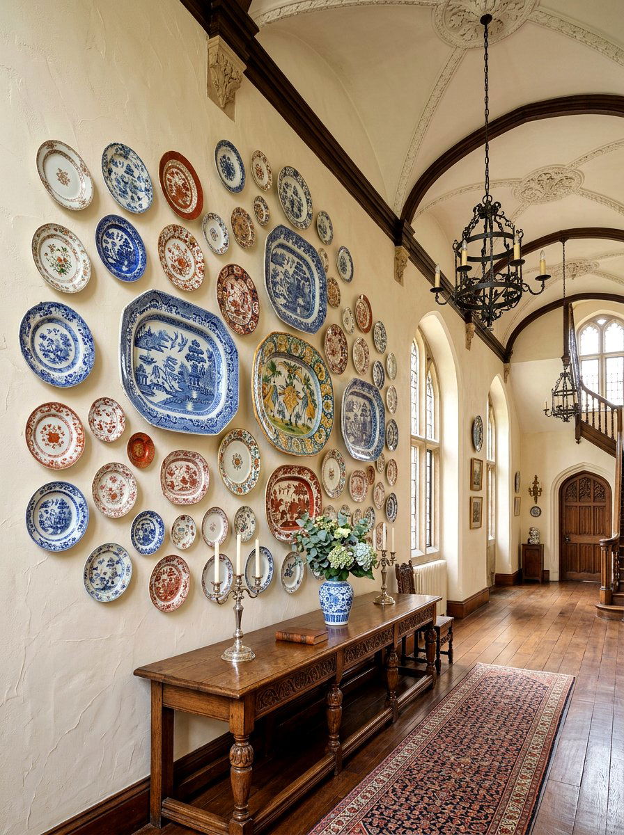 Antique platter wall - 30 collected china wall ideas