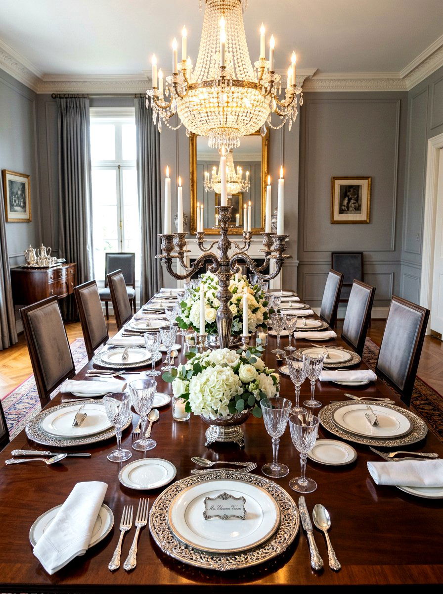 Antique silver formal tablescape - 30 vintage tablescape ideas
