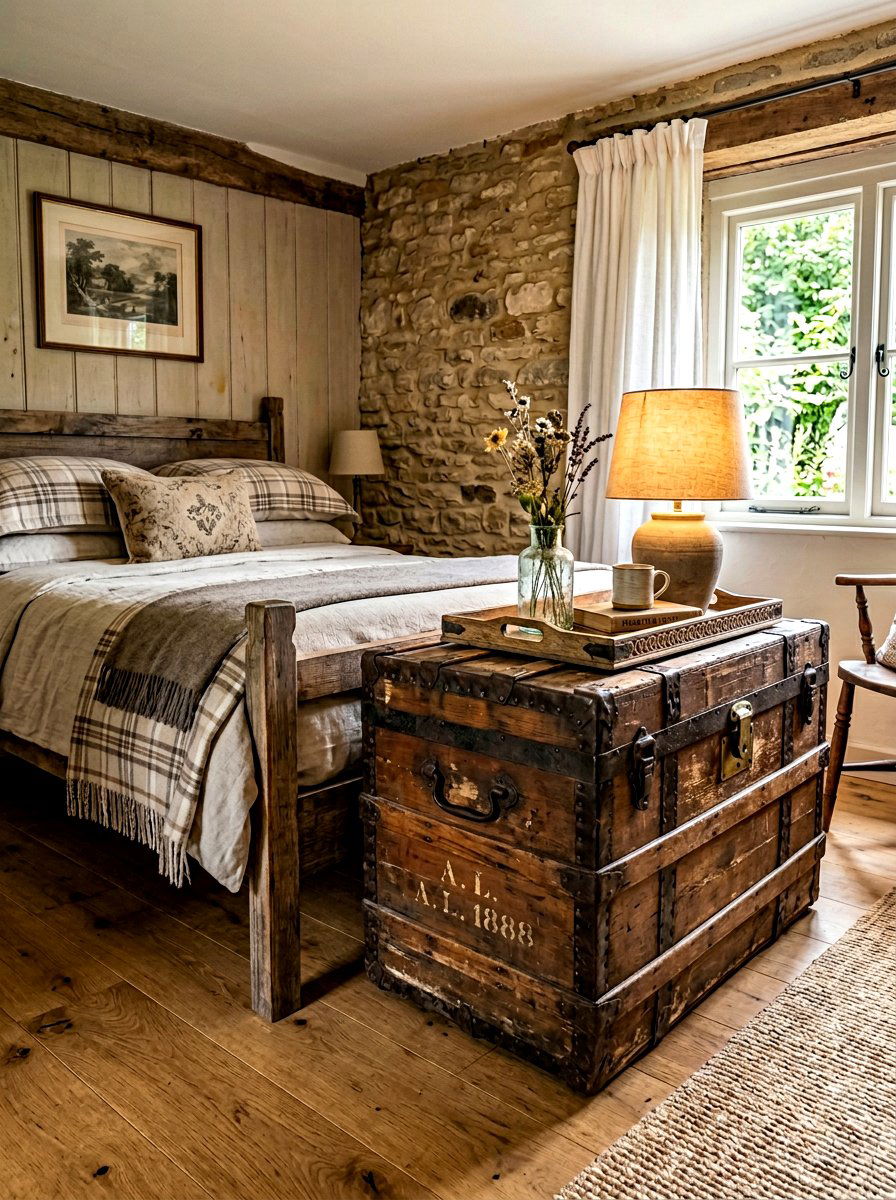 Antique trunk bedside table - 30 guest room nightstand ideas