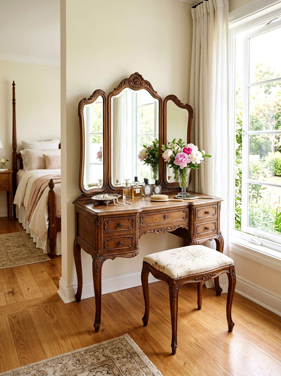Antique vanity table - 30 romantic cottage bedroom ideas