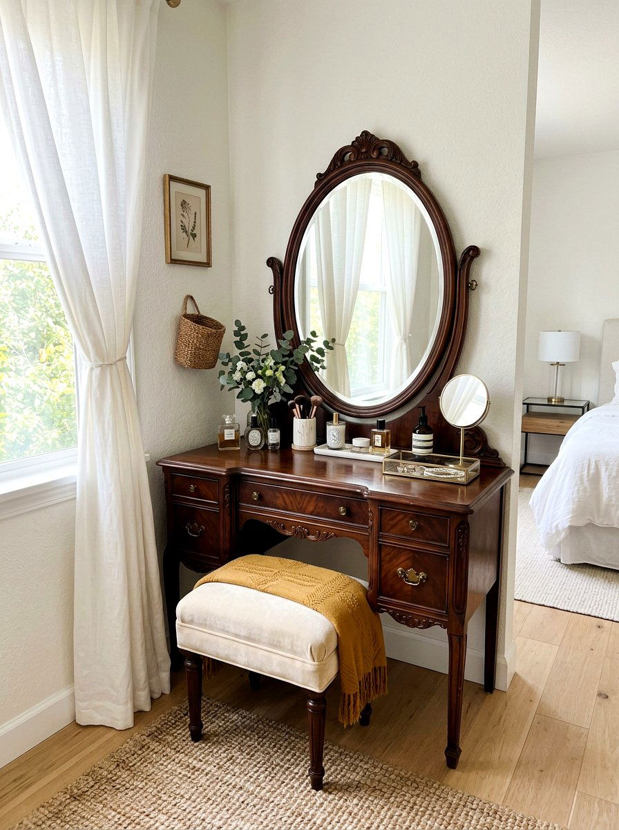 Antique vanity table dressing area - 30 heirloom decor ideas