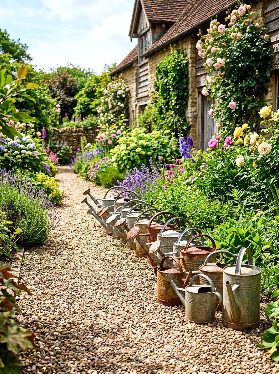 Antique watering cans - 30 vintage garden decor ideas