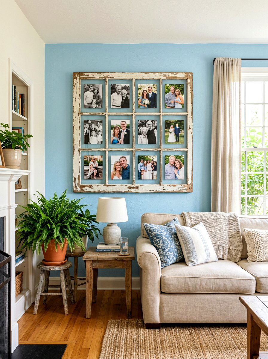 Antique window frame - 30 flea market decor ideas