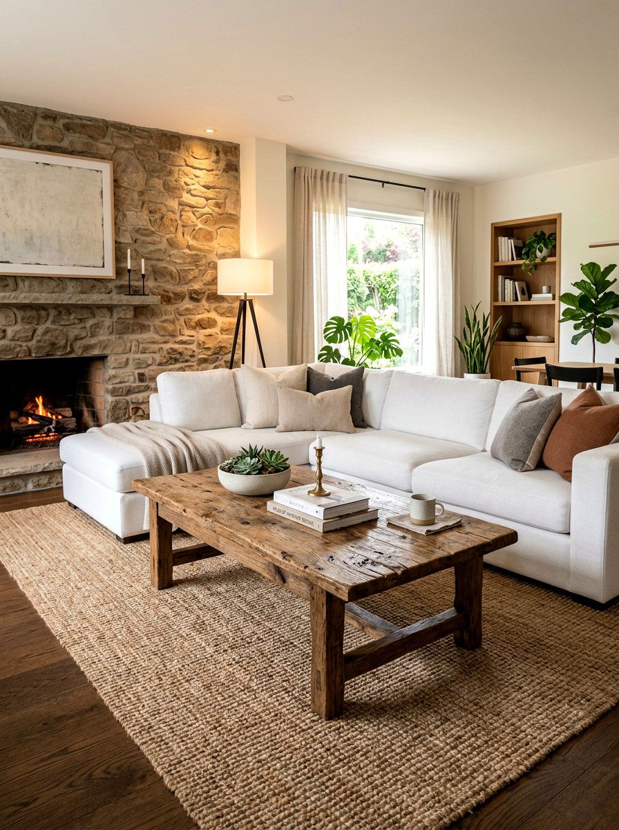 Antique wood coffee table living room