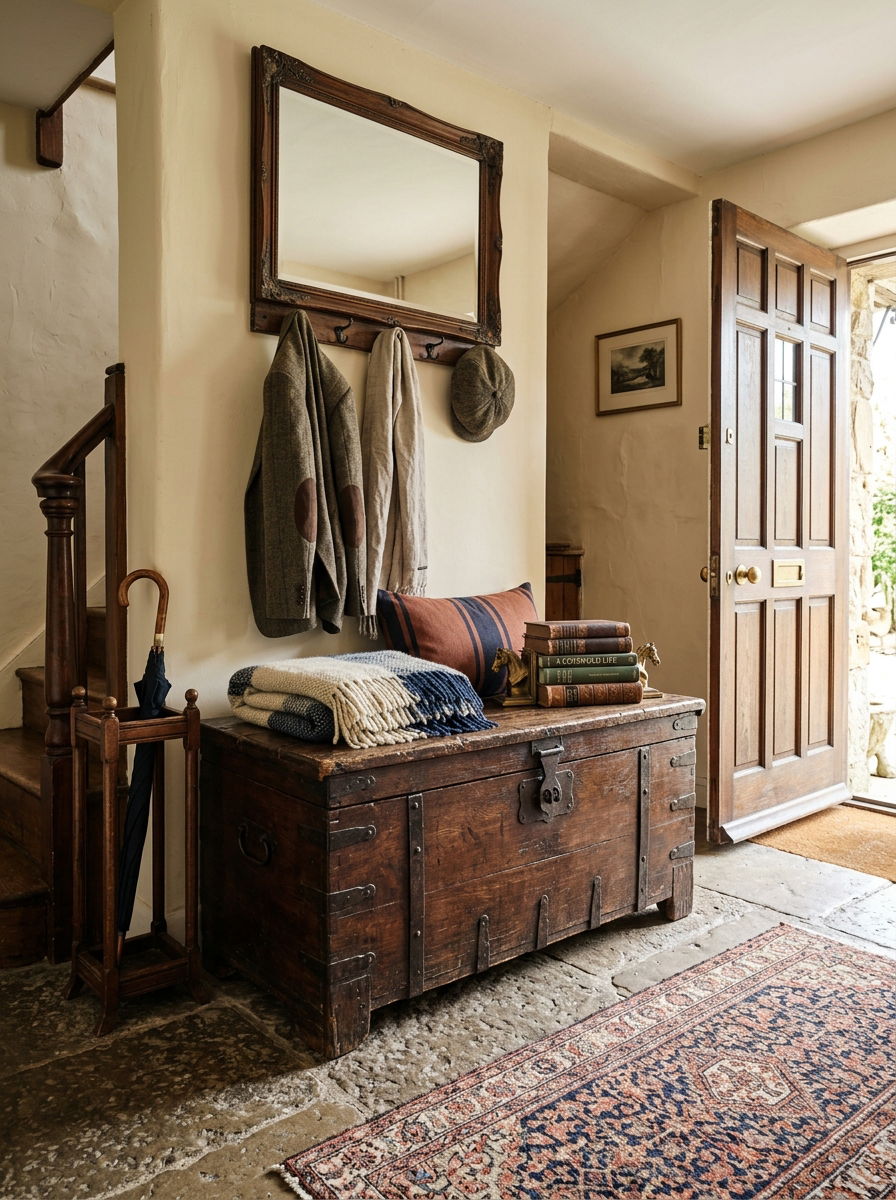 Antique wooden chest - 30 small entryway ideas