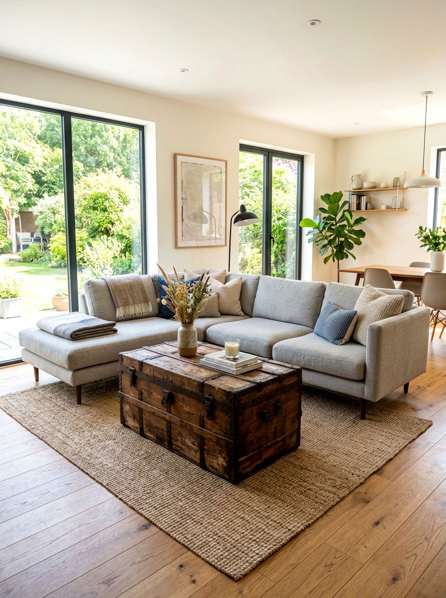 Antique wooden trunk coffee table - 30 heirloom decor ideas