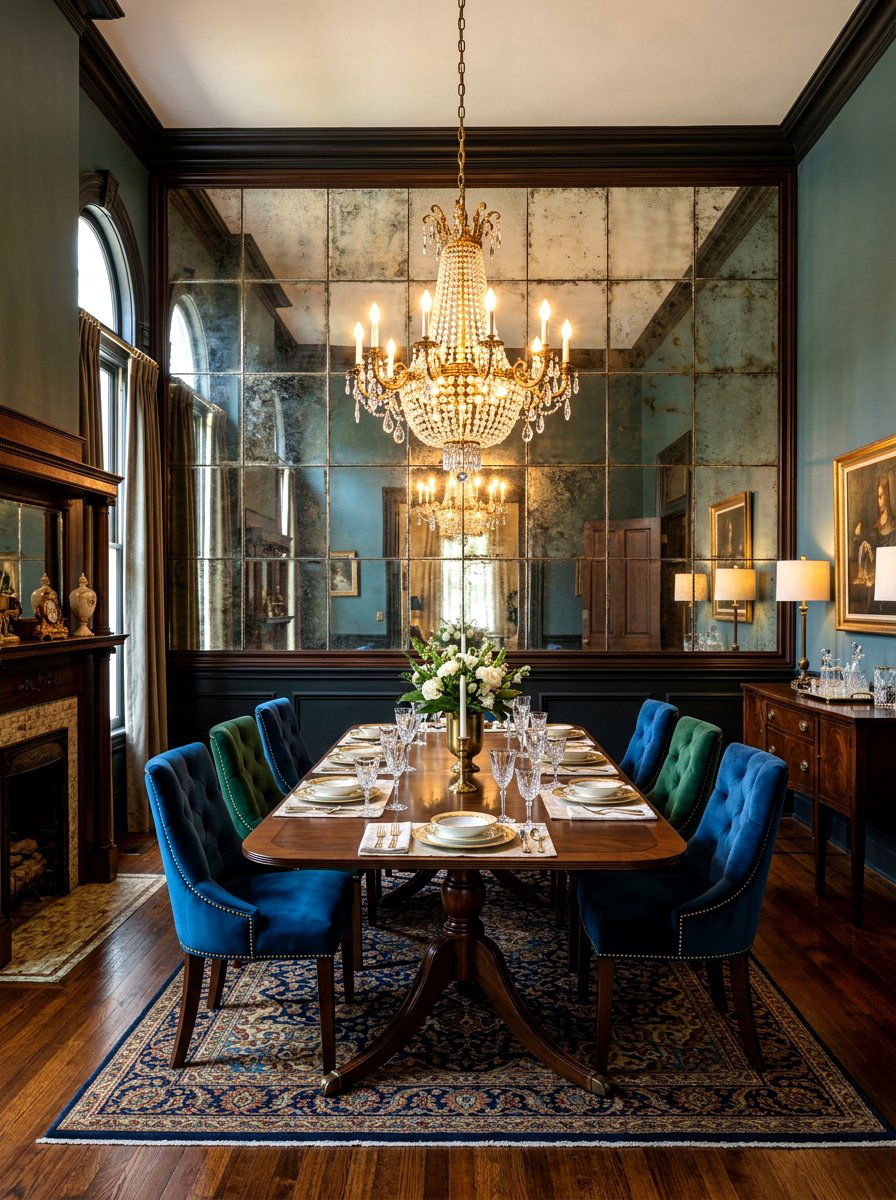 Antiqued Mirror Wall - 30 moody hotel lobby living room ideas