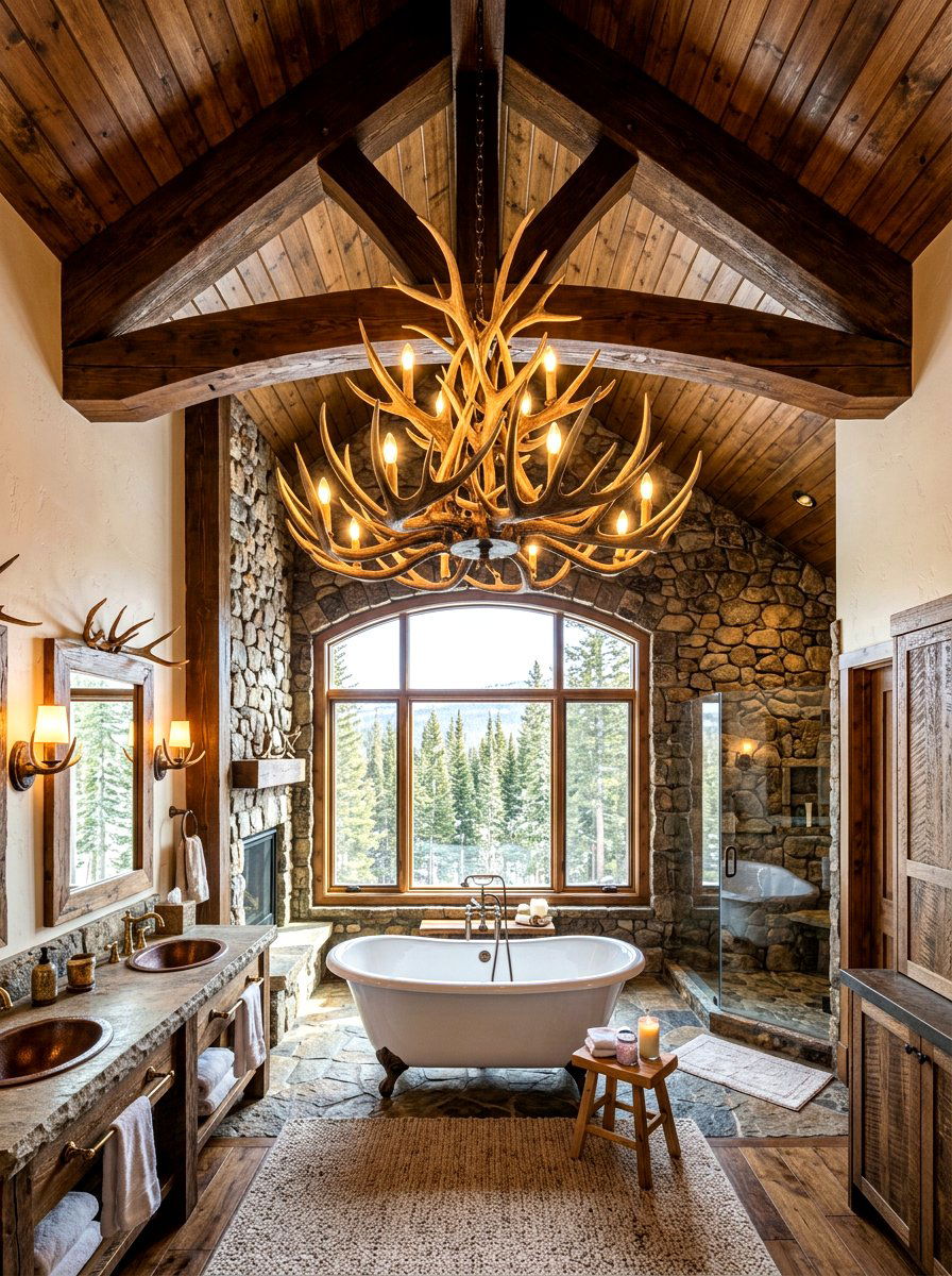 Antler Chandelier Bathroom - 30 rustic luxury bathroom ideas