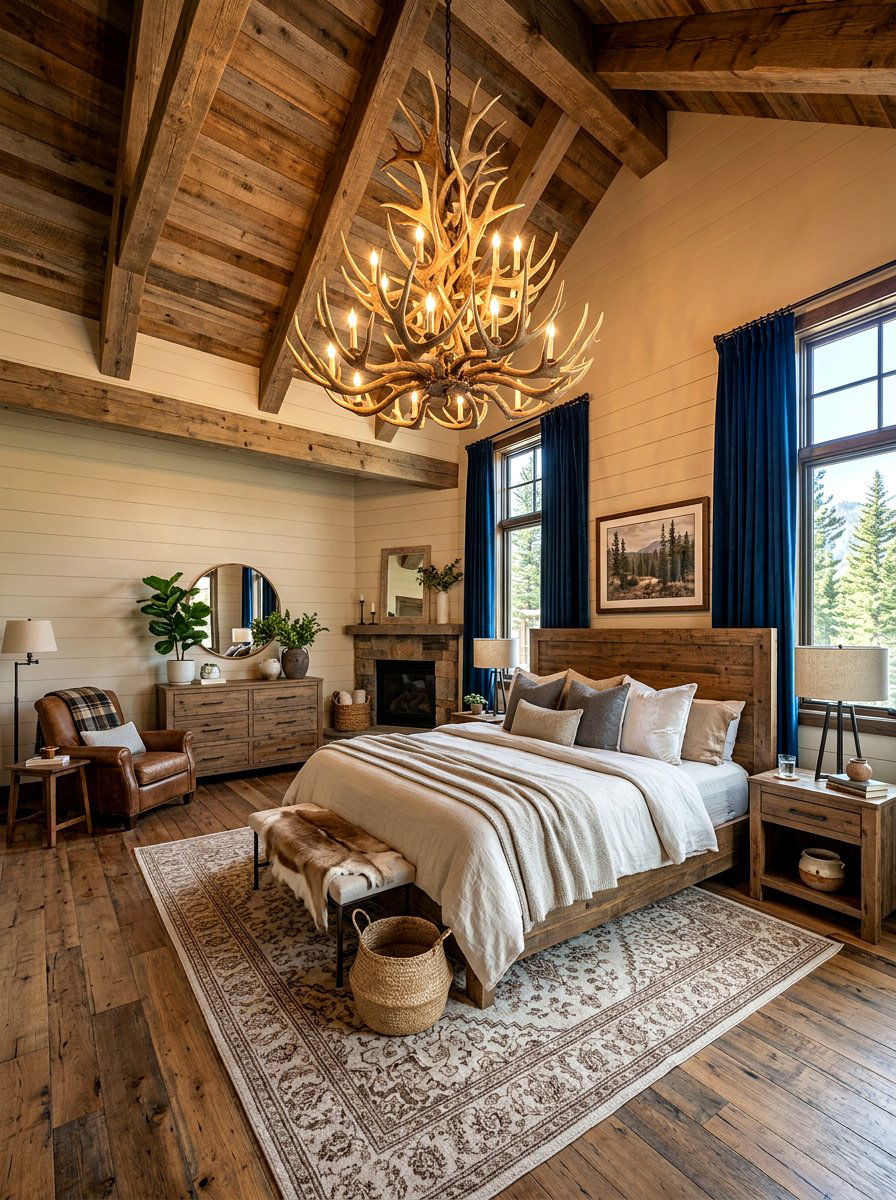 Antler Chandelier Lighting - 30 rustic bedroom ideas