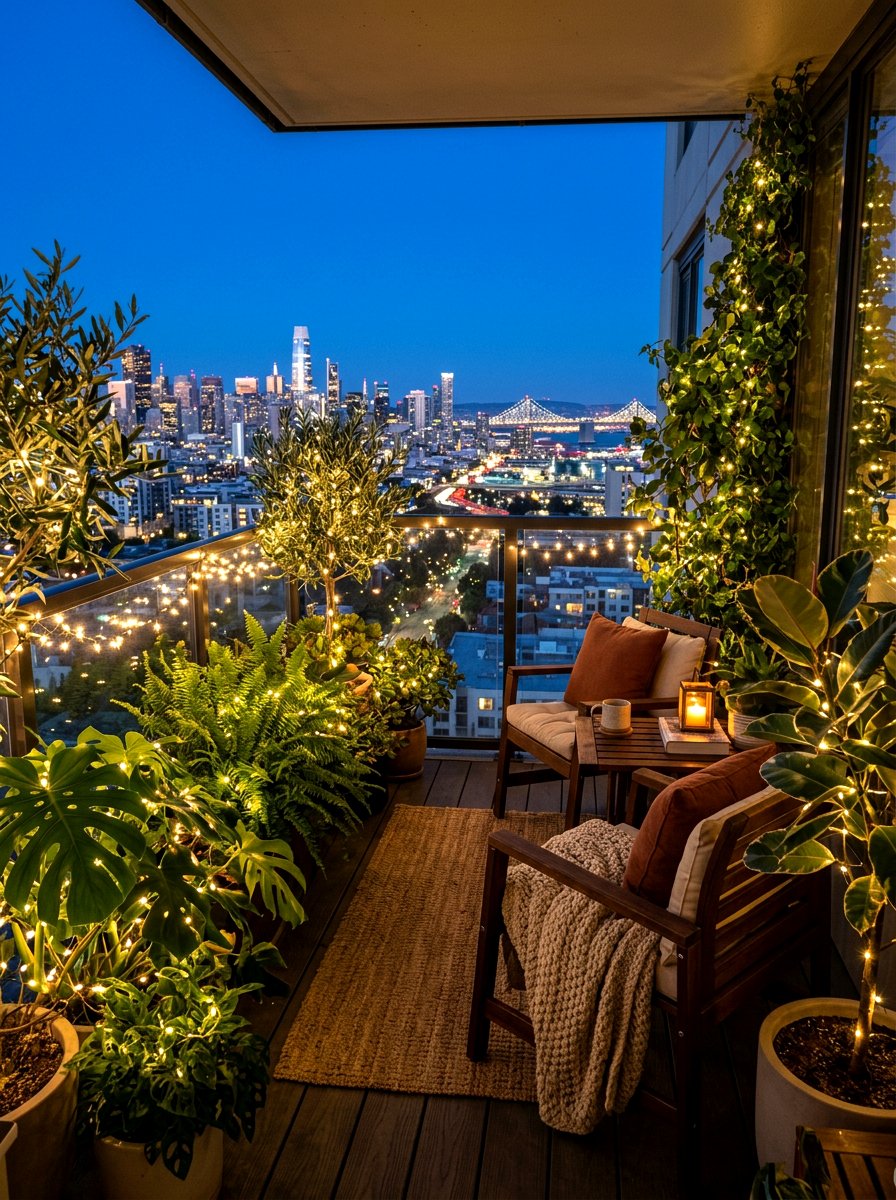 Apartment Balcony Fairy Lights - 30 apartment balcony ideas