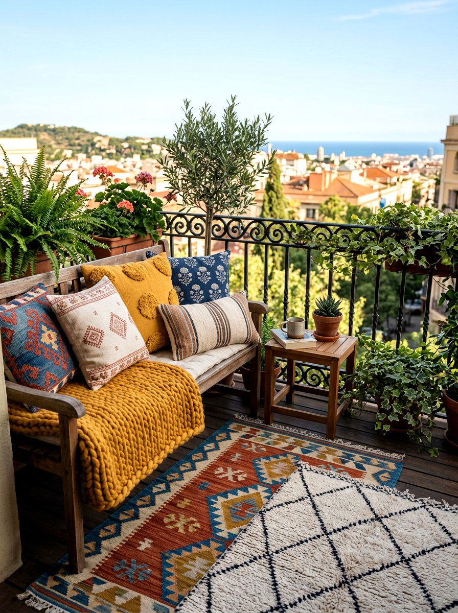 Apartment Balcony Layered Textiles - 30 apartment balcony ideas