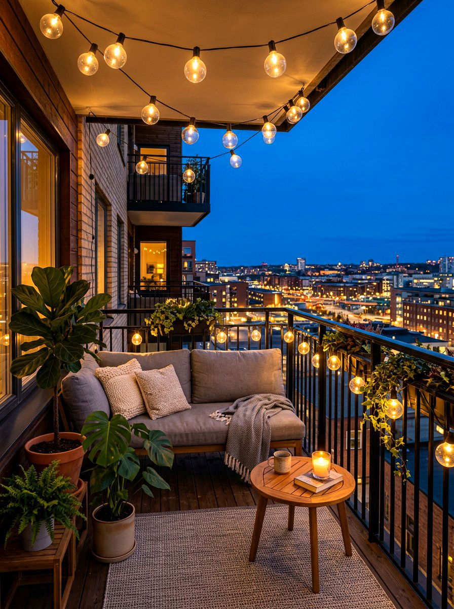 Apartment Balcony String Lights - 30 apartment balcony ideas