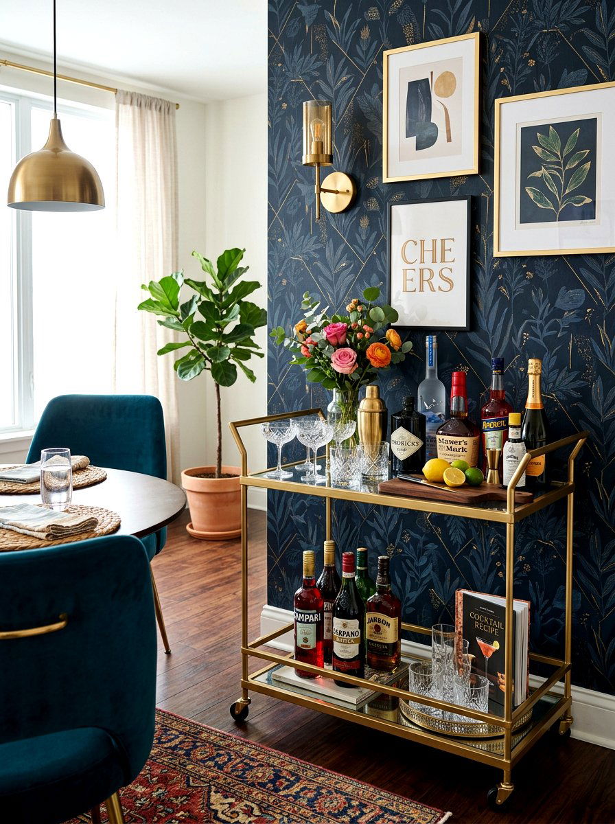 Apartment Bar Cart - 30 cozy apartment corner ideas