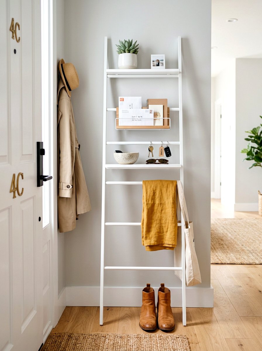 Apartment Entryway Catchall - 30 ladder shelf styling ideas