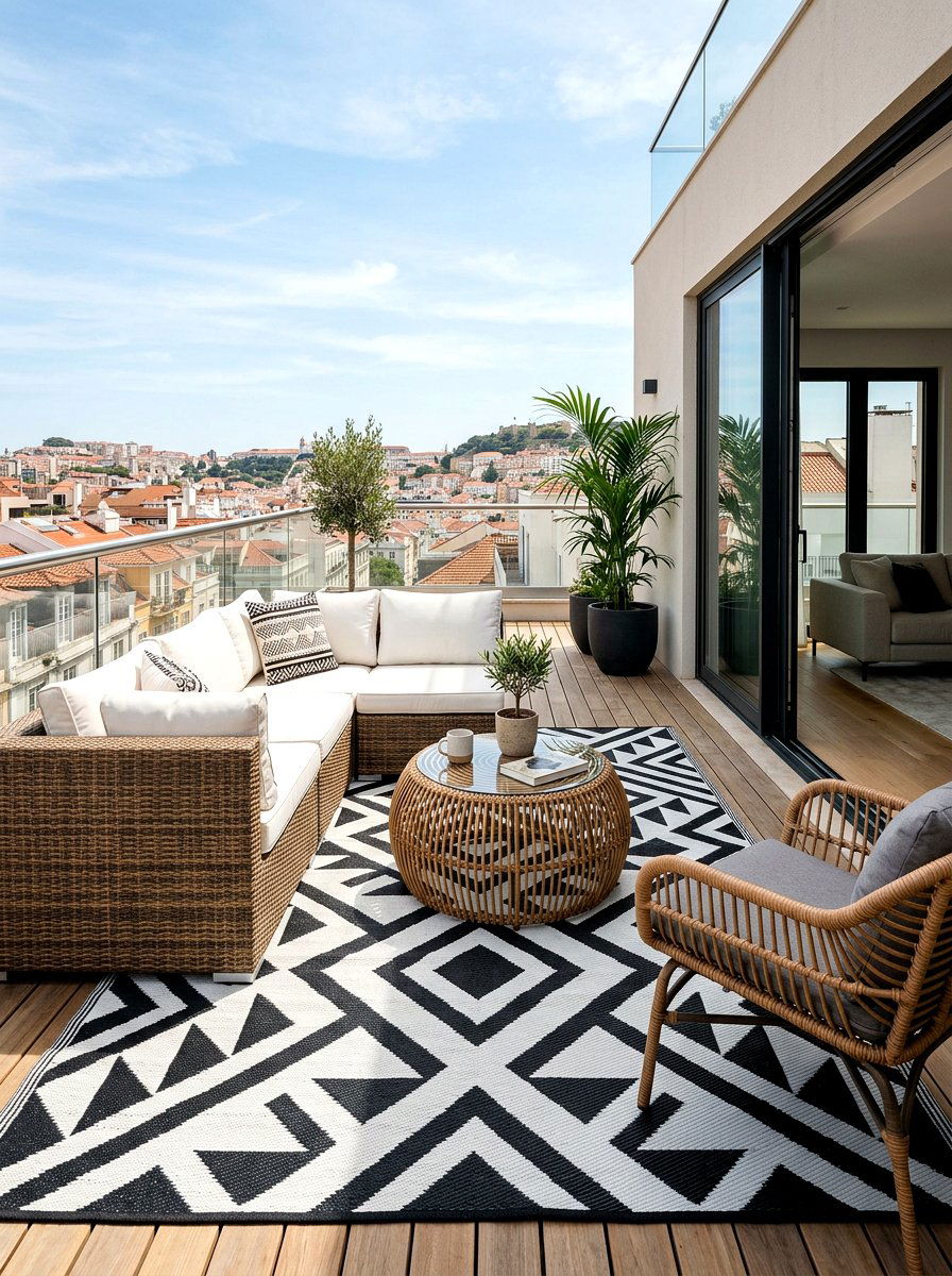 Apartment terrace rug - 30 city terrace decor ideas