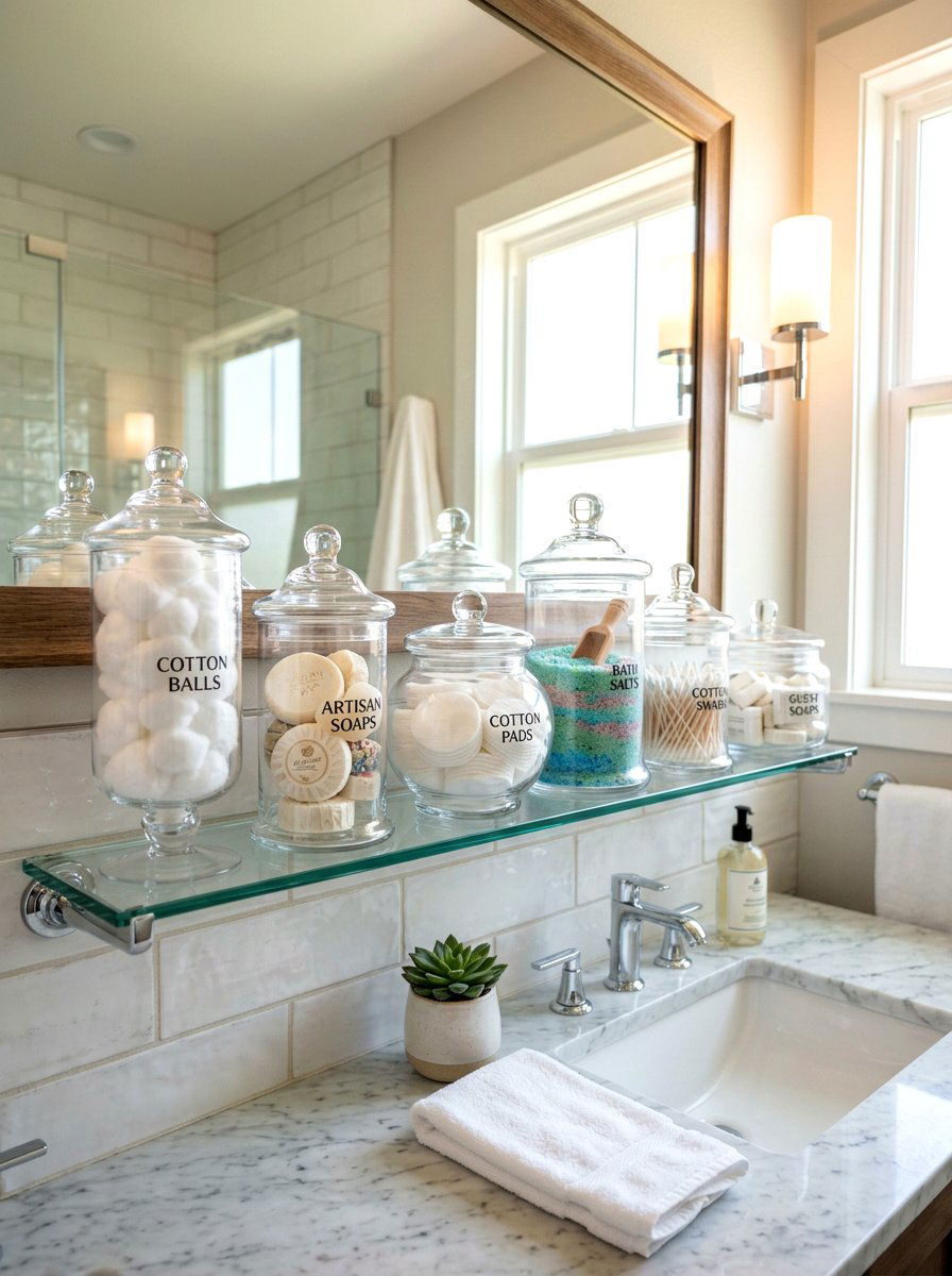 Apothecary Jar Bathroom Storage - 30 TikTok bathroom decor ideas