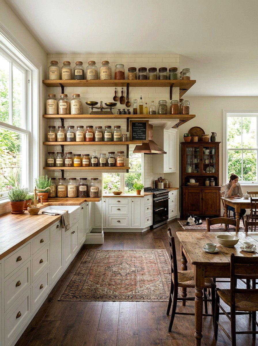Apothecary Jar Display Shelves - 30 vintage kitchen shelf ideas
