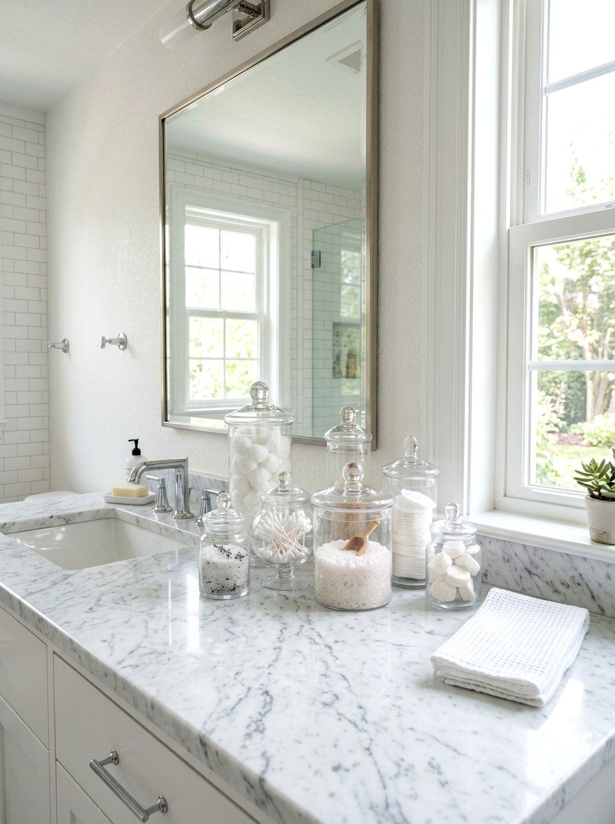 Apothecary Jars - 30 cottage farmhouse bathroom ideas