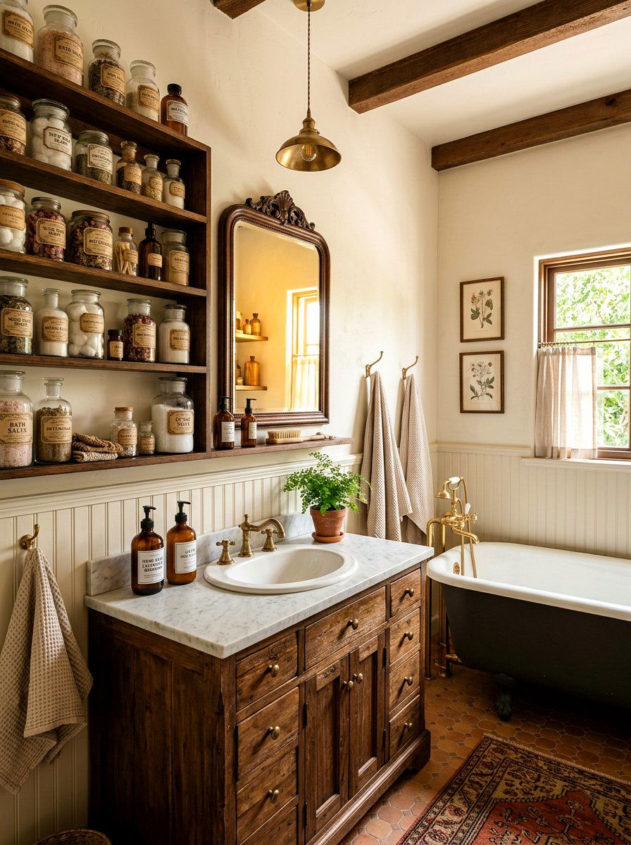Apothecary Style Bathroom - 30 cottagecore bathroom ideas