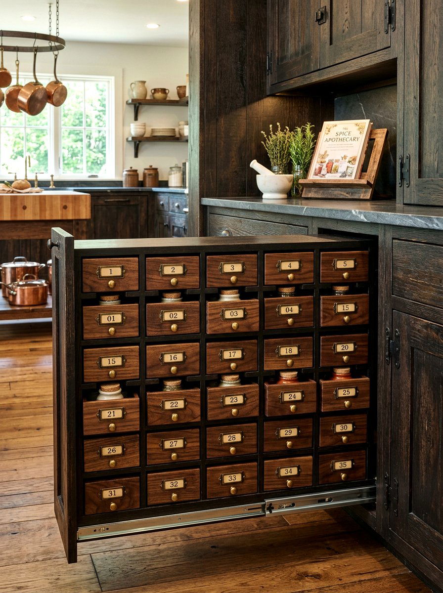 Apothecary Style Spice Pull Out - 30 pull out spice rack ideas