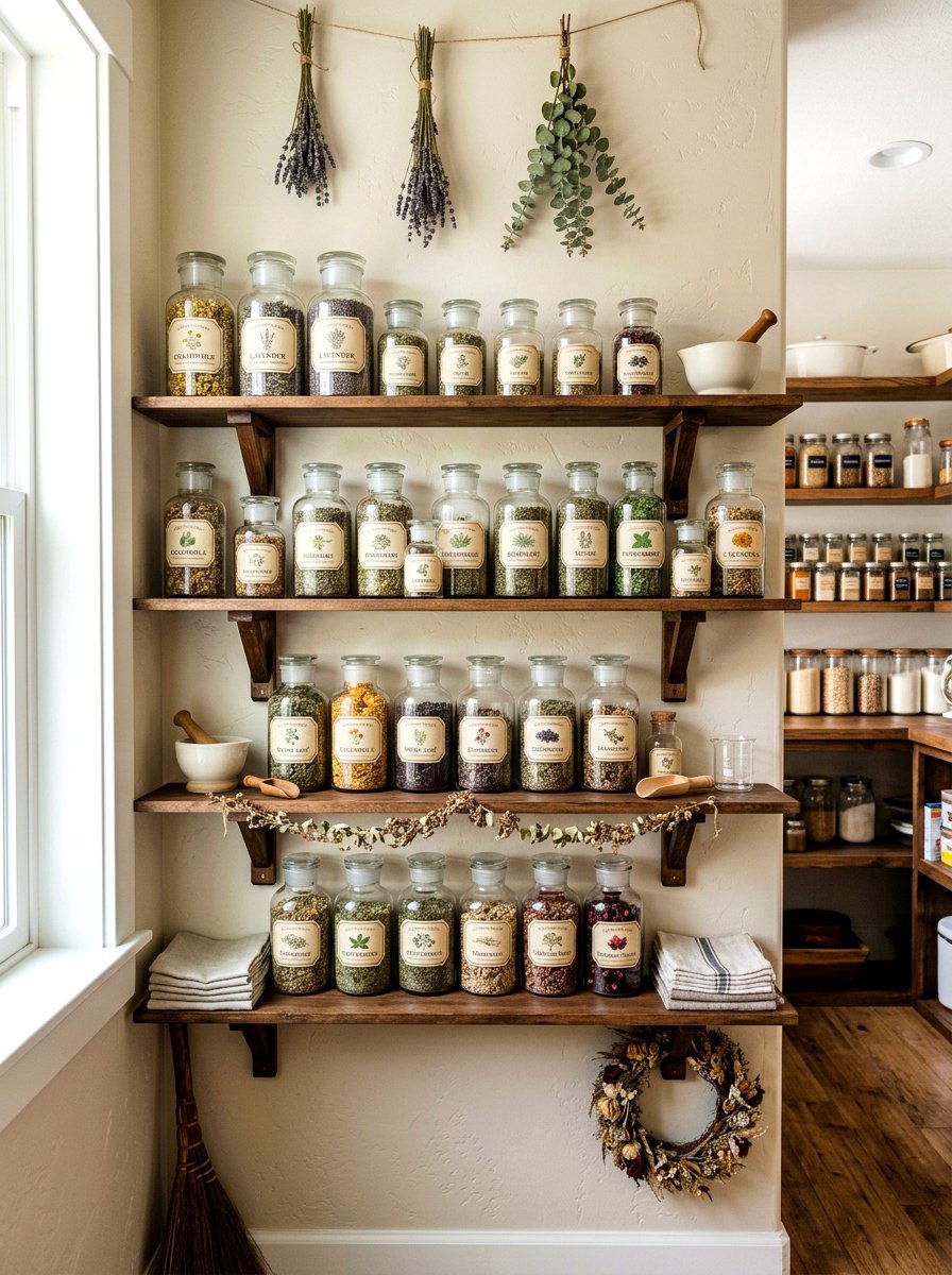 Apothecary herb jar shelf - 30 wellness shelf styling ideas