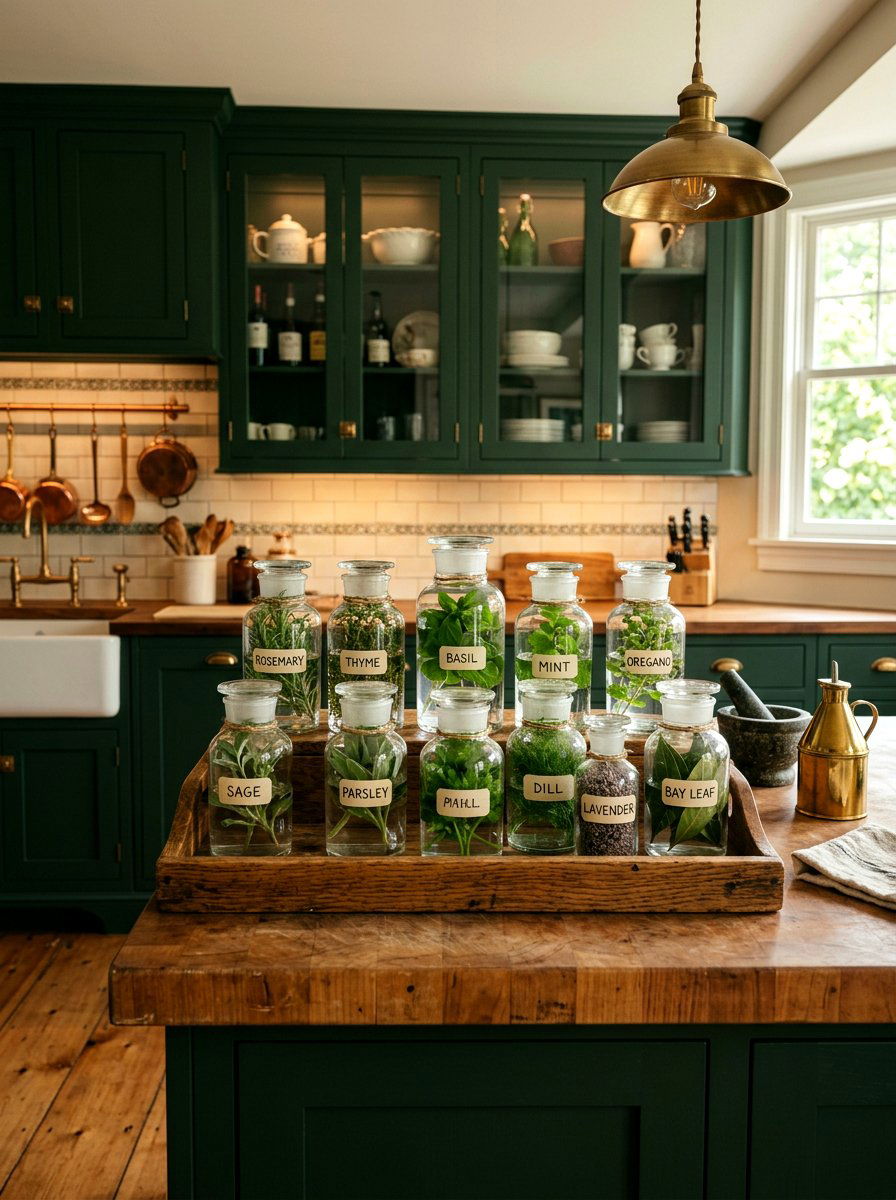 Apothecary jar herb display - 30 kitchen herb garden ideas