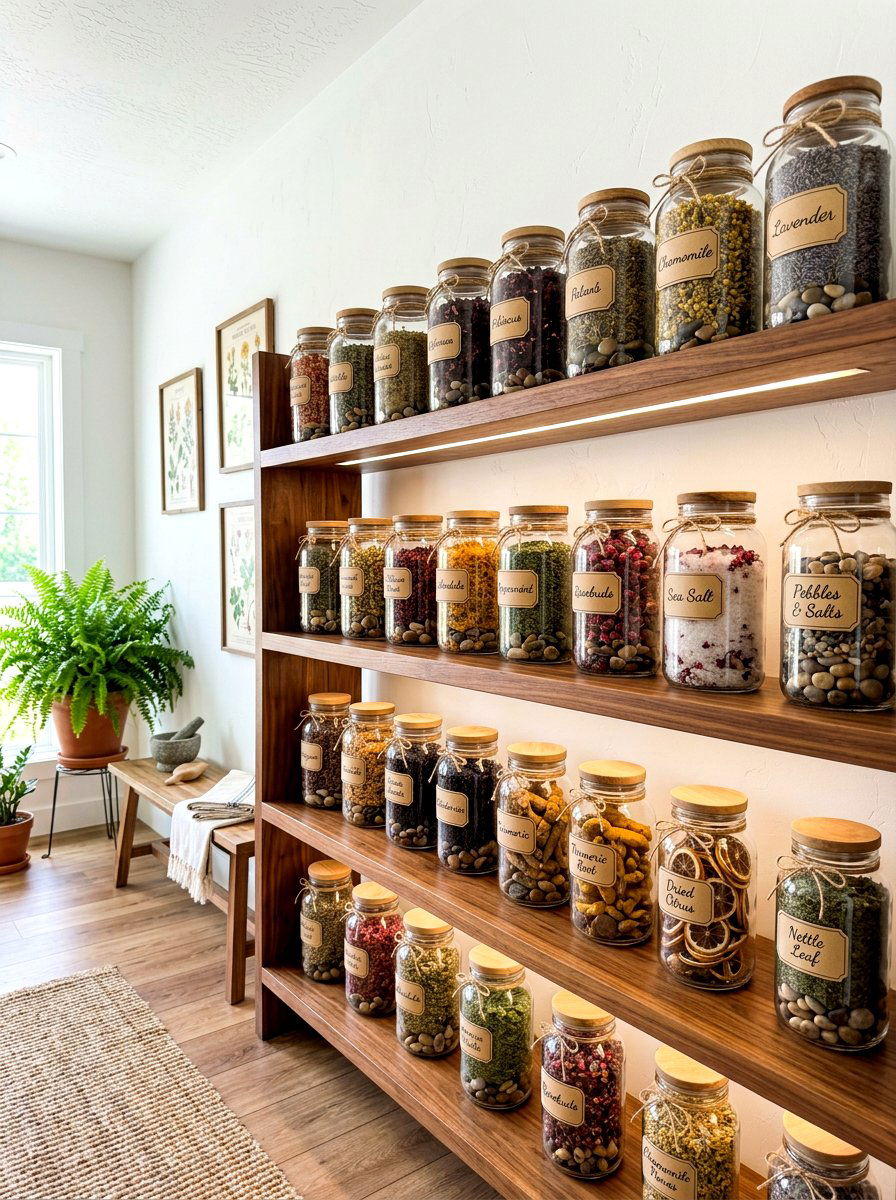 Apothecary jar storage - 30 potting shed storage ideas
