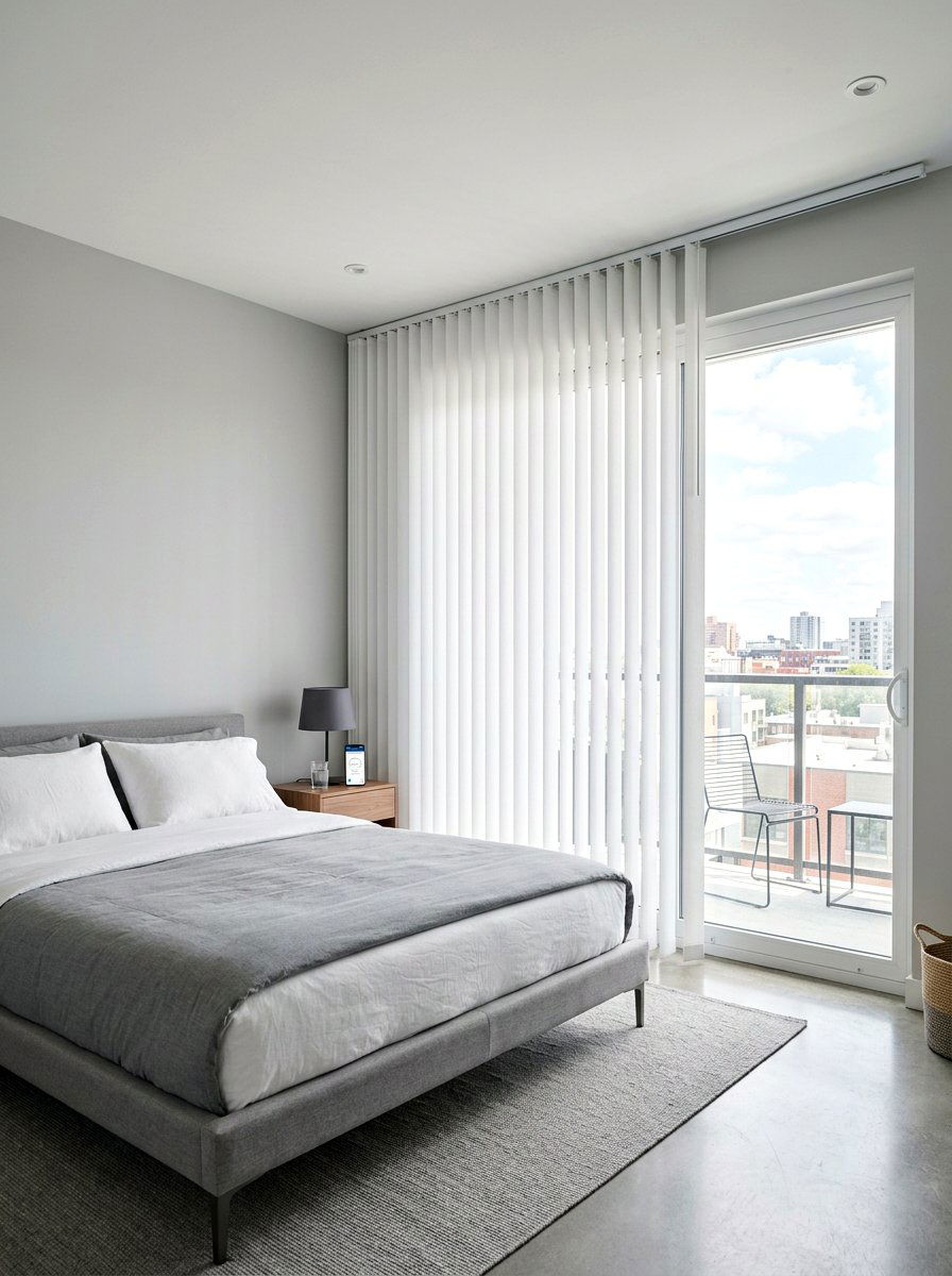 App Controlled Vertical Blinds Minimalist Bedroom - 30 smart shade bedroom ideas