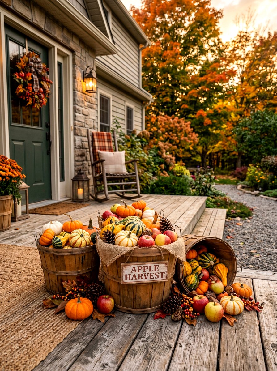 Apple Basket Porch Decor - 30 fall front porch ideas