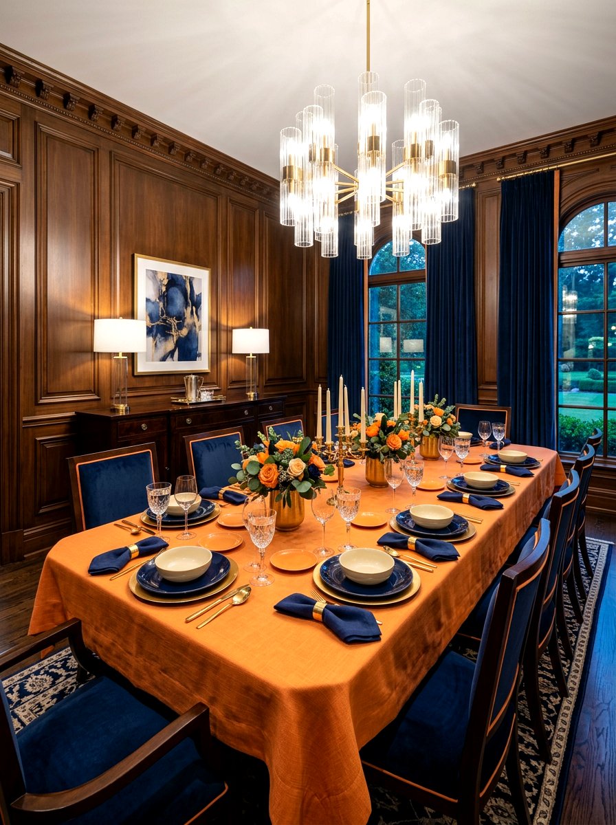 Apricot And Navy Blue Contrast - 30 apricot table decor ideas