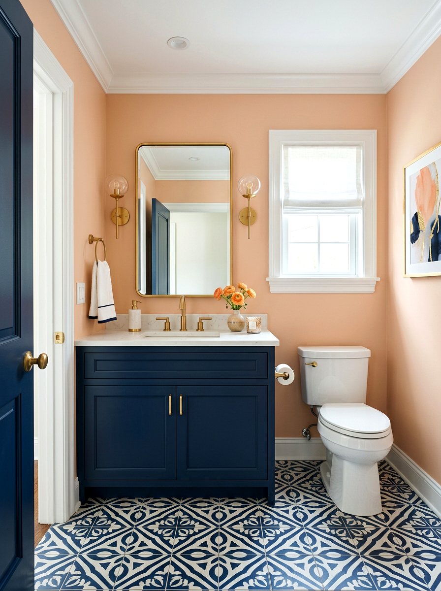 Apricot And Navy Powder Room - 30 apricot powder room ideas