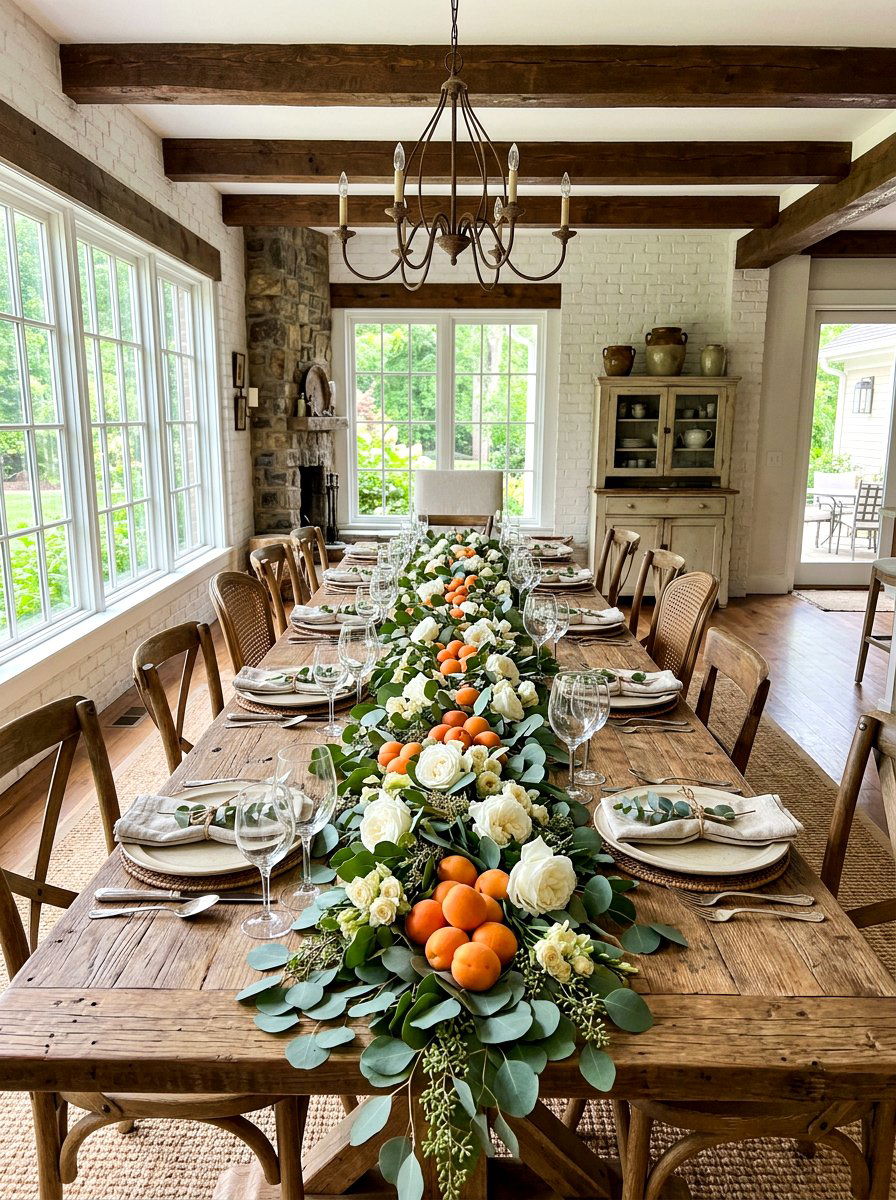 Apricot Eucalyptus Garland - 30 apricot table decor ideas