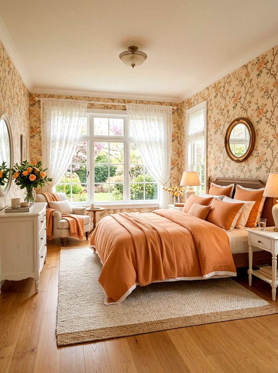 Apricot Floral Bedroom - 30 apricot bedroom ideas