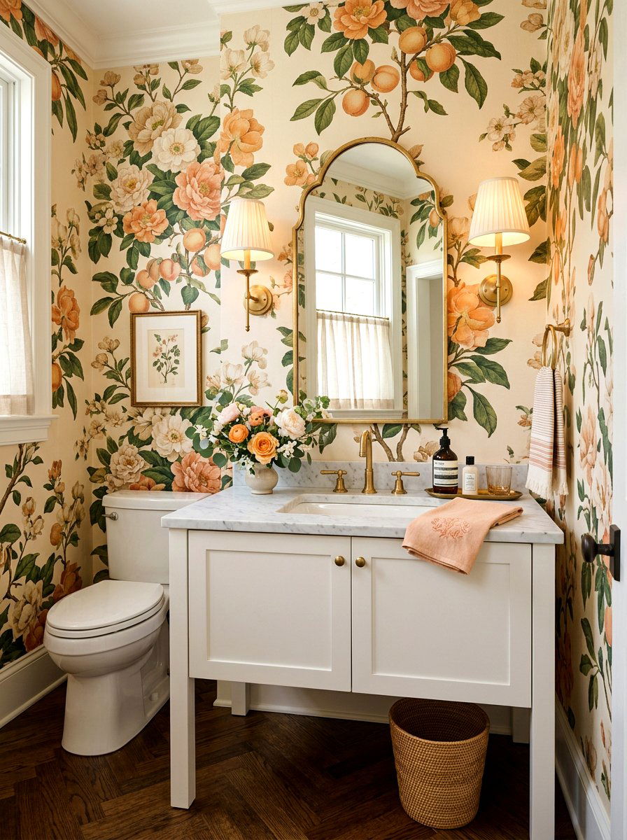 Apricot Floral Powder Room - 30 apricot powder room ideas