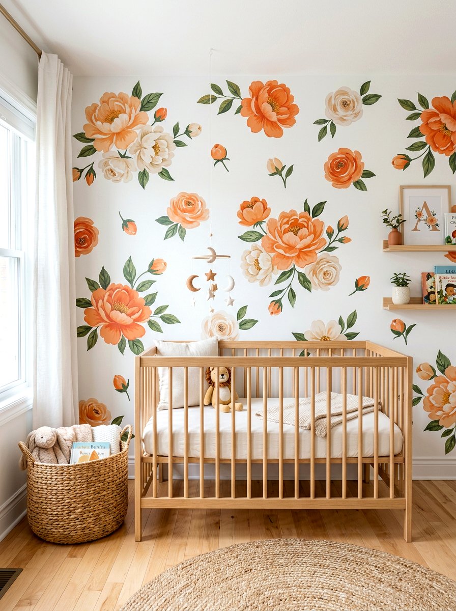 Apricot Floral Wall Decals - 30 apricot nursery ideas