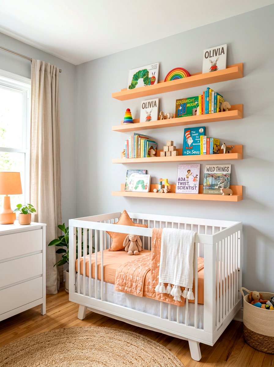 Apricot Nursery Shelving - 30 apricot nursery ideas