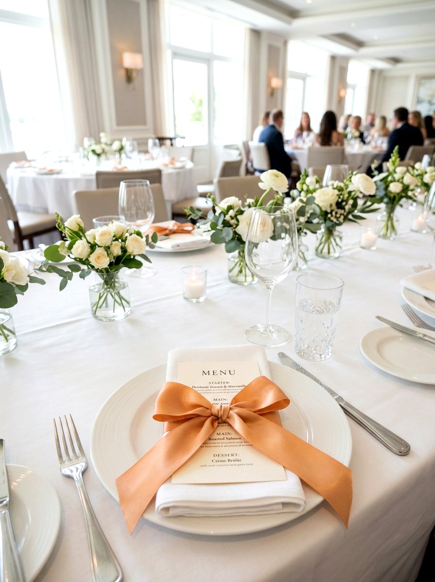 Apricot Ribbon Menu Ties - 30 apricot table decor ideas
