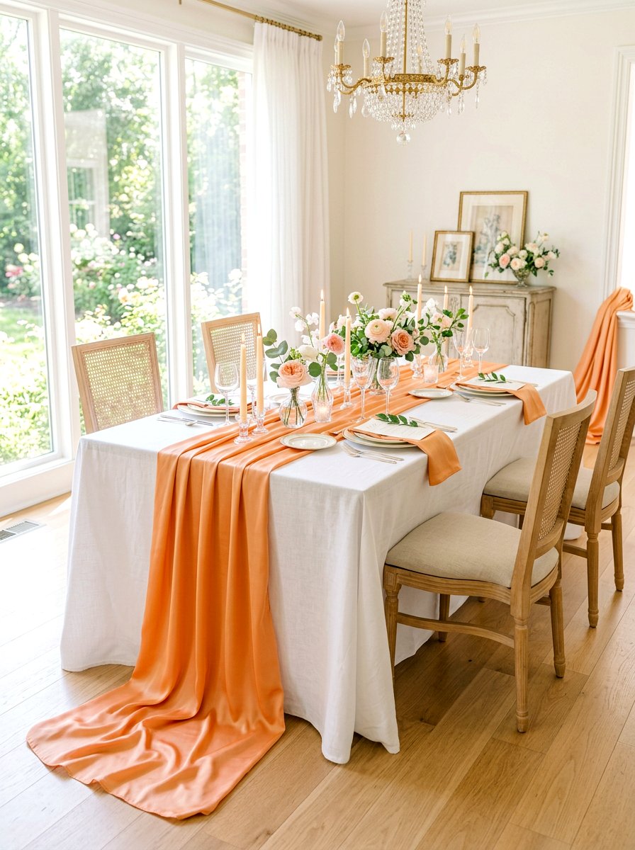 Apricot Silk Table Runner - 30 apricot table decor ideas