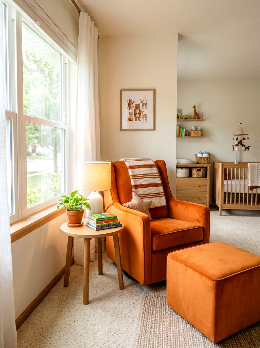 Apricot Velvet Glider - 30 apricot nursery ideas