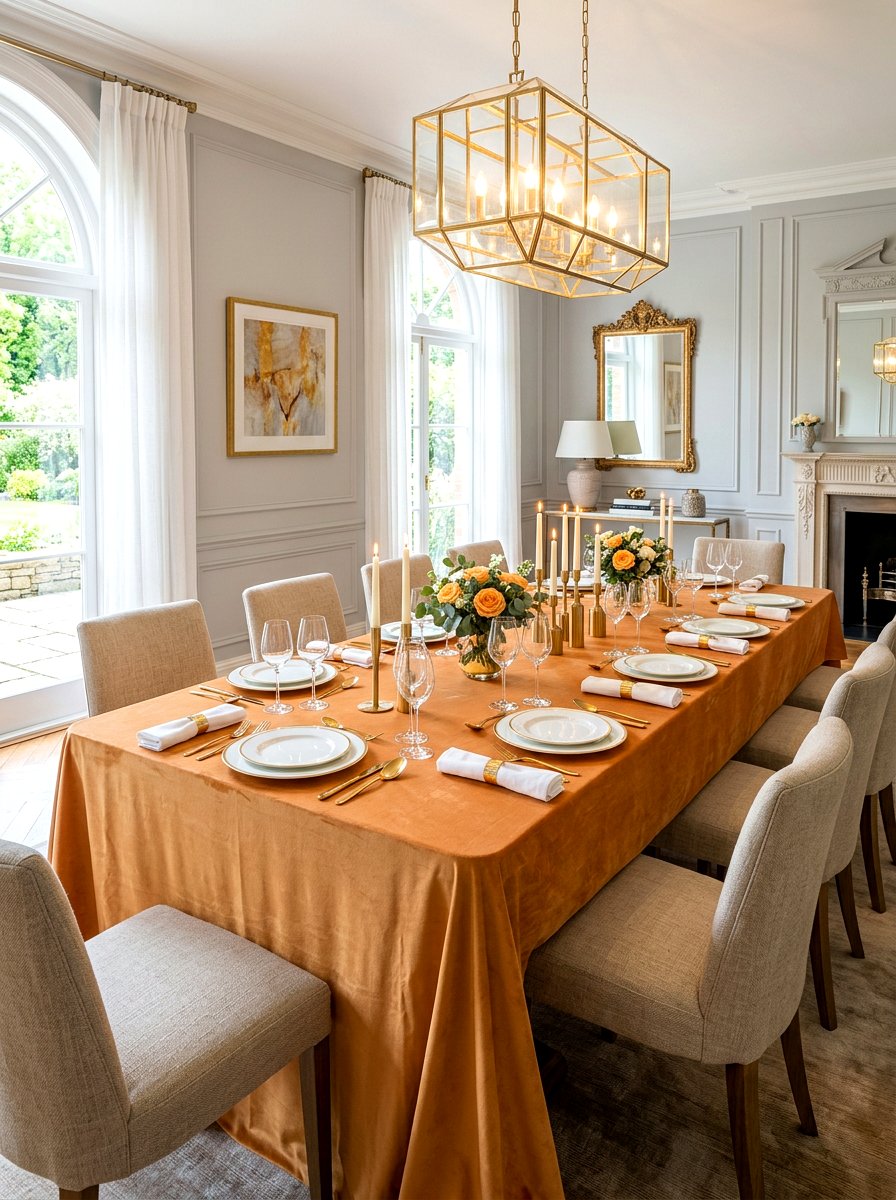 Apricot Velvet Tablecloth - 30 apricot table decor ideas